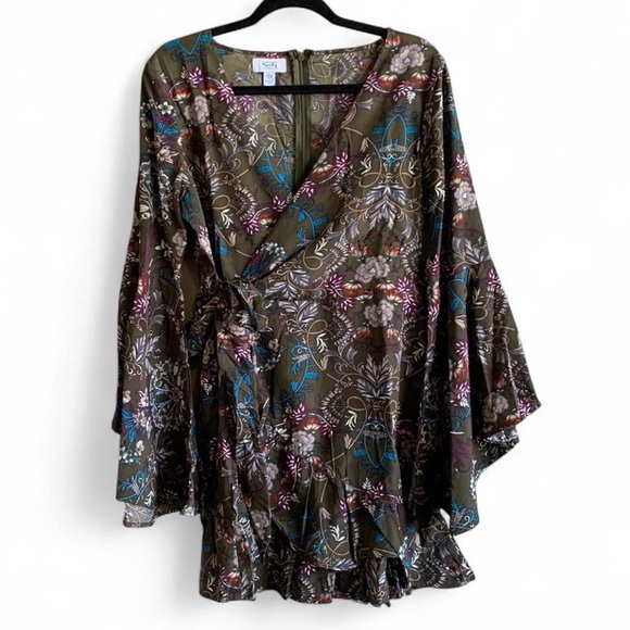 Myra Bag Olive Green Floral Wrap Dress! Size Large! - Picture 1 of 6